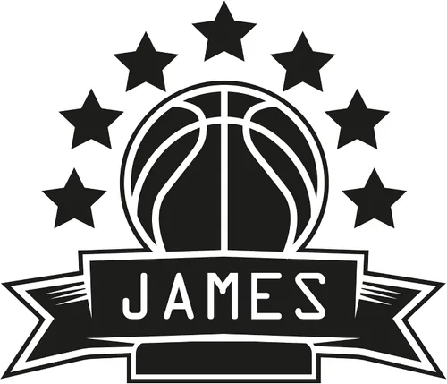 Vista 2 de Calcomanía de vinilo con nombre de jugador de baloncesto con pelota y estrellas para jugador de baloncesto, personaliza tu propio nombre