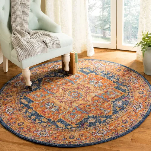 Vista 7 de SAFAVIEH Evoke Collection EVK275C Medallón oriental envejecido, no desprende pelusa, 2'2" x 4', color azul/naranja, alfombra de acento para sala