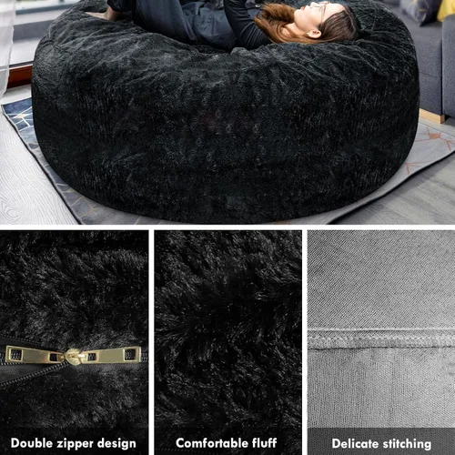 Vista 4 de Funda para silla tipo puf de piel gigante para niños y adultos, (sin relleno), muebles de sala de estar, grande, redondo, suave, esponjoso, de piel