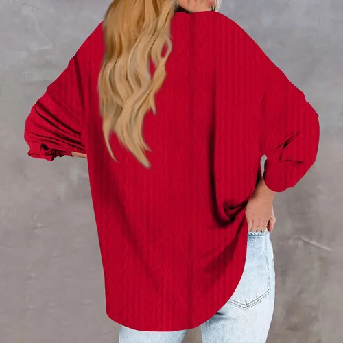 Vista 3 de GIANTHONG Women's Long Sleeve Crewneck Oversized Sweatshirts Button Soft Comfort Pullover Fashion Casual Cotton Clothes Tops