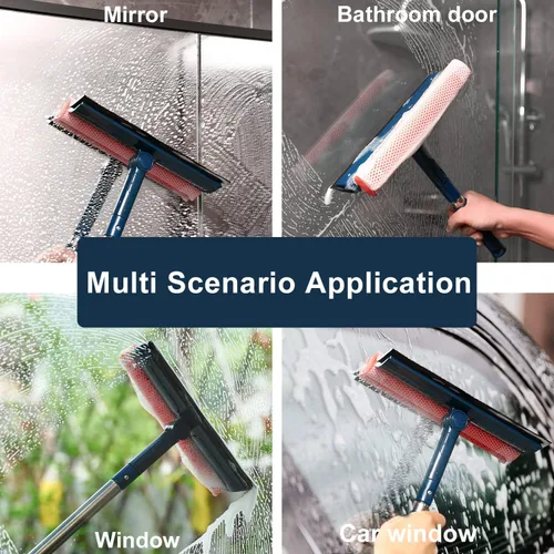 Vista 6 de Escobilla de ventana profesional, limpiador de ventanas 2 en 1 con mango de acero inoxidable de 56 pulgadas de largo, kit de lavado de ventanas