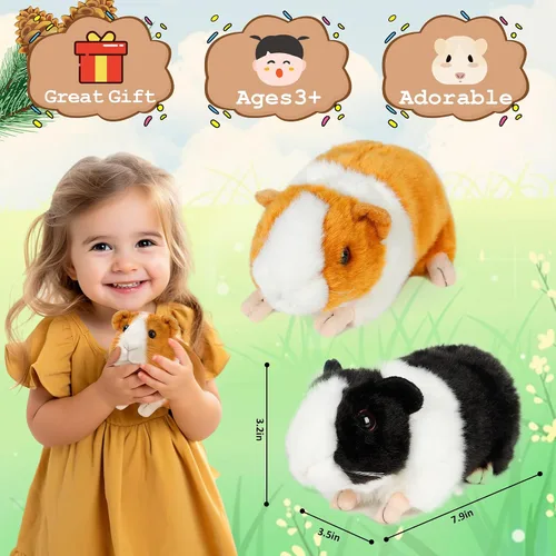 Vista 2 de redaica 2 piezas de animales de peluche de cobaya - 7.9 pulgadas de peluche realista, lindos juguetes de cobaya para niños, muñeco de mascota