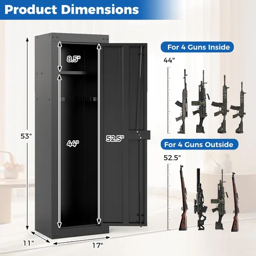 Vista 7 de Caja fuerte para 8 armas, gabinete de seguridad para rifles y pistolas del hogar, gabinete de pistola de acceso rápido con estante de almacenamiento