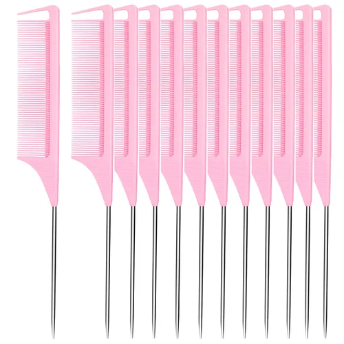 Vista 7 de Peines de separación de carbono de metal, 3 piezas, para mujeres y niñas, para rizados, trenzados, peinados (negro)