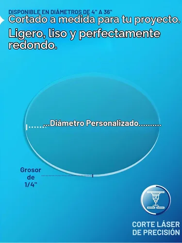 Vista 2 de Disco de acrílico transparente KastLite Círculo de plexiglás con grosor y diámetro personalizados Selección: 1/4" de grosor con diámetro