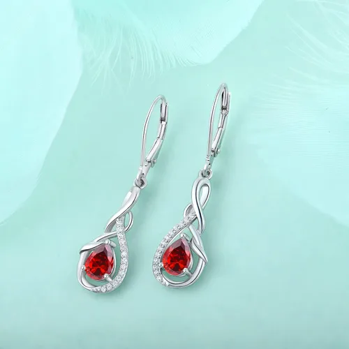 Vista 4 de Starchenie Infinity Dangle Drop Earrings for Women 925 Sterling Silver Leverback Earrings Birthstone Jewelry 01-ene-naranja rojo