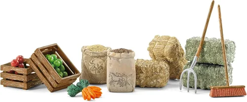 Vista 2 de Schleich Horse Club - Juego de juguetes de alimentación y accesorios de 14 piezas para caballos y animales, con detalle de heno, paja y zanahoria