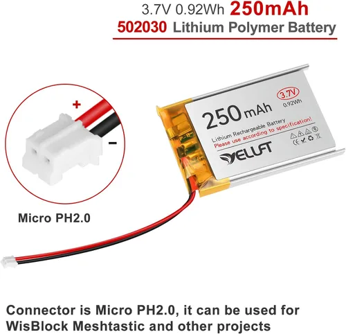 Vista 2 de 4pcs 3.7V 250mAh 502030 batería de polímero de litio 1S LiPo batería recargable con placa de protección, enchufe micro PH2.0 compatible con WisBlock