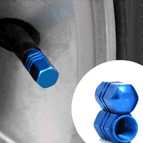 Vista 8 de Tapones de válvula de aire de aluminio, 4 unidades, para camión, coche, bicicleta, color azul