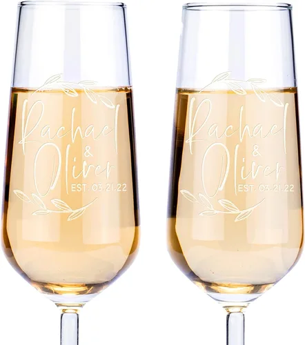 Vista 13 de Copas de champán personalizadas para boda, copas de brindis Love Birds para novia y novio, juego de 2