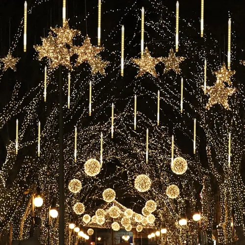Vista 2 de LJLNION Luces de Lluvia de Meteoros, Luces de Navidad de Carámbanos para Exteriores de 12 Pulgadas, 8 Tubos 288 LED Luces de Carámbano Luz de Nieve