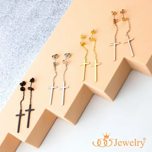 Vista 5 de 555Jewelry - Pendientes colgantes largos de acero inoxidable para mujer