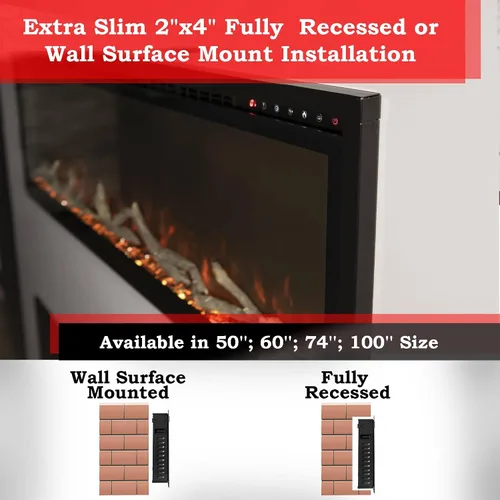 Vista 6 de Modern Flames Spectrum Slimline - Soporte de pared de 50 pulgadas integrado para chimenea eléctrica Pared de 4 pulgadas totalmente empotrada