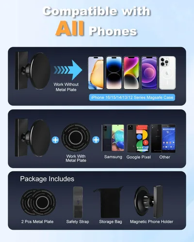 Vista 8 de Soporte magnético para carrito de golf con imanes fuertes y correa de seguridad, doble protección, apto para Magsafe iPhone/Galaxy/Google Pixel