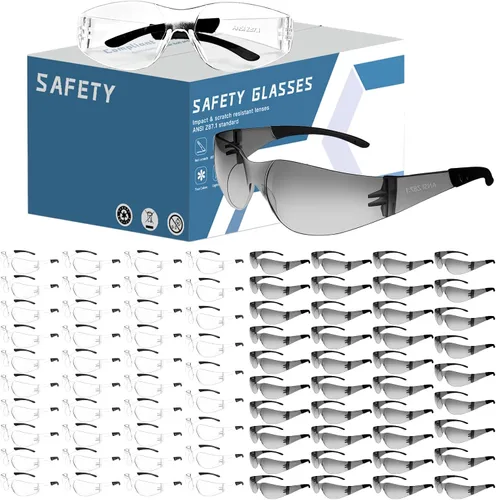 Vista 12 de Gafas de seguridad transparentes a granel de 100, lentes resistentes a impactos ANSI Z87.1, protección ocular para laboratorio, construcción