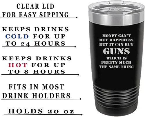 Vista 2 de Rogue River Tactical Taza divertida de caza de 20 onzas, taza de viaje con pistola de felicidad, con tapa de acero inoxidable, regalo para papá
