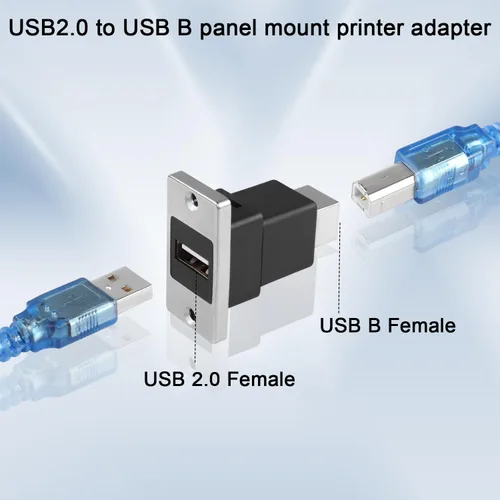 Vista 4 de QIANRENON Adaptador de impresión de montaje en panel USB 2.0 a USB B, USB 2.0 hembra a USB B hembra conector rectangular, toma de impresora