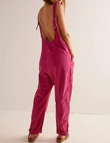 Vista 5 de Jawmeu Overol de pana de rodillo alto para mujer, casual, sin mangas, con bolsillos