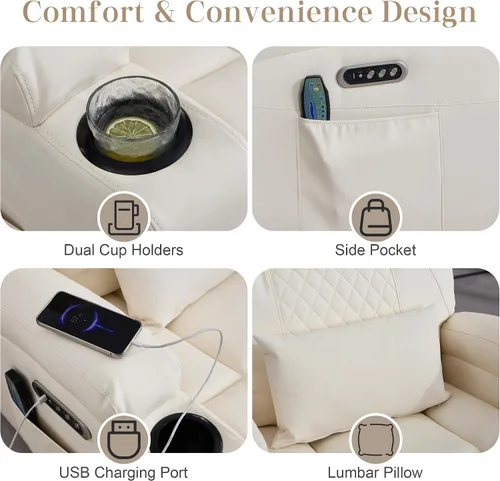 Vista 9 de AHMED Silla reclinable giratoria de doble motor, color beige, juego de 2