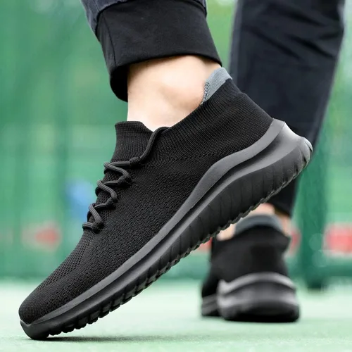 Vista 5 de Zapatos de correr para hombre, zapatos de tenis sin cordones, suela suave, con cordones, malla para el trabajo, gimnasio, entrenadores