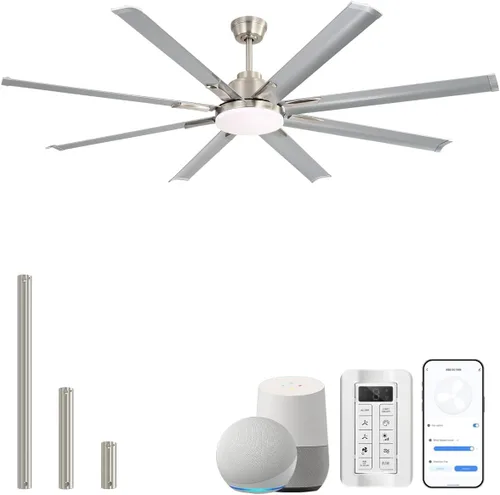 Vista 11 de Sofucor - Ventilador de techo inteligente de 84 pulgadas con luz, ventilador de techo negro para exteriores con 8 aspas de aluminio, funciona
