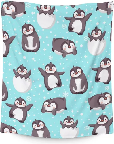 Vista 14 de Manta de pingüino para regalar – Manta de 30 x 40 pulgadas para adultos y niños, mantas negras de felpa suave para sofá, oficina