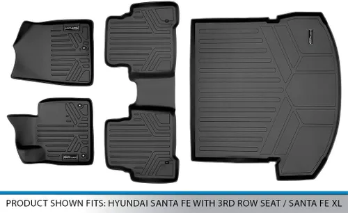 Vista 6 de MAXLINER Juego de alfombrillas de 2 filas y forro de carga detrás de la segunda fila, color negro para Hyundai Santa Fe 2013-2018 con asiento