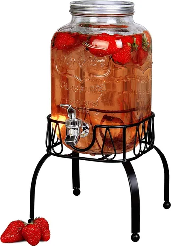 Vista 7 de Estilo Dispensador de bebidas de vidrio para fiestas, juego de 2-1 galón dispensador de bebidas de Halloween con soporte, dispensador de agua