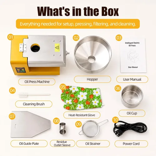 Vista 6 de Máquina eléctrica de prensa de aceite de 1800 W, extractor automático de aceite de acero inoxidable con temperatura ajustable para el hogar