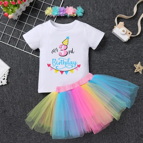 Vista 2 de ODASDO Juego de tutú para fiesta de 1, 2 y 3 cumpleaños para niñas pequeñas, 3 piezas