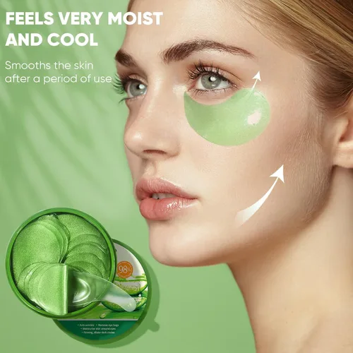 Vista 4 de Mascarilla de ojos de aloe vera (120 piezas) - Reduce la hinchazón y las ojeras, reafirma y mejora la piel debajo de los ojos Parche debajo