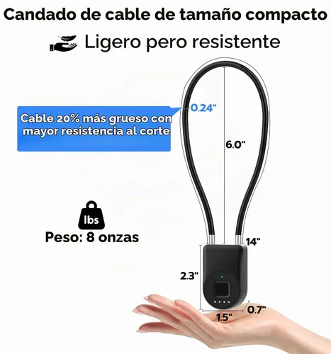 Vista 6 de Anweller Candado de cable de huellas dactilares, grillete pequeño de 14 pulgadas de largo, entrada sin llave, biométrico, Bluetooth, bloqueo