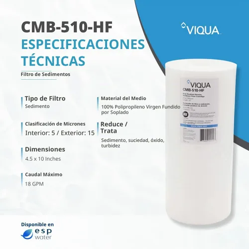 Vista 6 de Viqua CMB-510-HF - Filtro de sedimentos original de 5 micras, 4.5 x 10 pulgadas