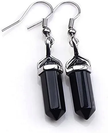 Vista 5 de Juego de pendientes colgantes con cristales de curación y cristales hexagonales de cuarzo natural para mujeres y niñas, piedras de cuarzo natural