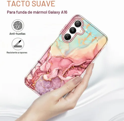 Vista 3 de Btscase Funda para Samsung Galaxy A16 5G, patrón de mármol 3 en 1, resistente a prueba de golpes, cuerpo completo, policarbonato duro y suave Rosa