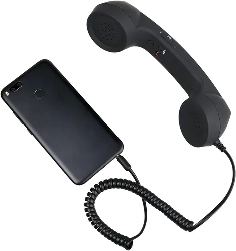 Vista 2 de Auricular retro de 3.5mm para teléfono celular Micrófono receptor para iPhone iPad teléfonos móviles smartphone (negro)