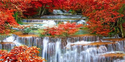 Vista 7 de AOFOTO Telón de fondo de cascadas de 5 x 3 pies para fotografía de fondo de cascada, paisaje, naturaleza, viajes, hombre adulto, Retrato artístico