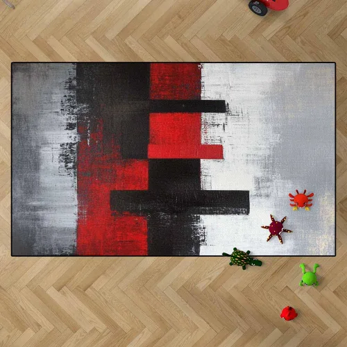 Vista 43 de TOMWISH - Alfombra abstracta pintada a mano en blanco y negro con pintura dorada, sala de estar, dormitorio, decoración de suelo, alfombra
