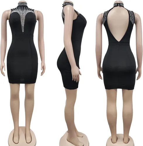 Vista 4 de Nagfar Women Rhinestone Mini Dress Elegant Evening Sexy Shrot Dress Masquerade Birthday Party Cocktail Club Outfits