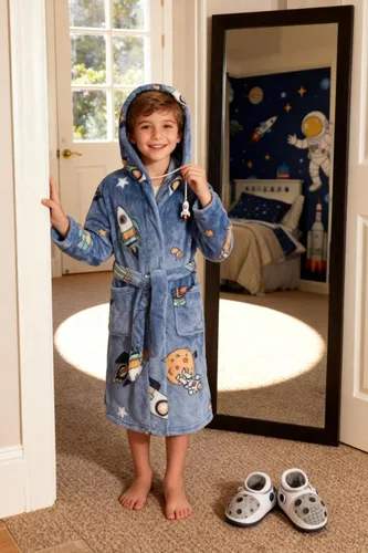 Vista 90 de E.W Apparel Bata de baño de forro polar con capucha para niños, bata suave y mullida para niños pequeños