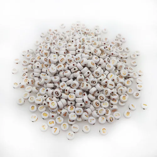Vista 4 de Más de 500 piezas de cuentas redondas de acrílico blanco con números 0-9 de 4x7mm, cuentas sueltas de plástico de formas mixtas para hacer joyas