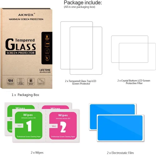 Vista 4 de (2 en 1) Protector de pantalla de vidrio templado + filtro protector de pantalla de cristal transparente HD compatible con 3DS XL/New 3DS XL
