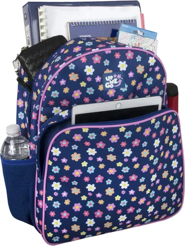 Vista 3 de Up We Go Mochila escolar grande para niños y niñas, mochila con patrón divertido con bolsillos para botella de agua para niños de 5 a 7 años