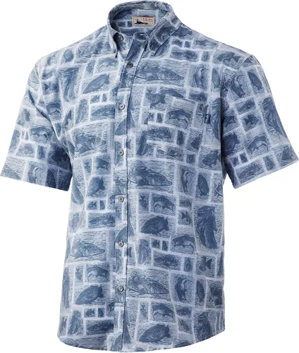 Vista 8 de HUK Camisa Kc Scott estampada Kona, camisa de rendimiento con botones de manga larga para hombre Fish Chaos - Blanco