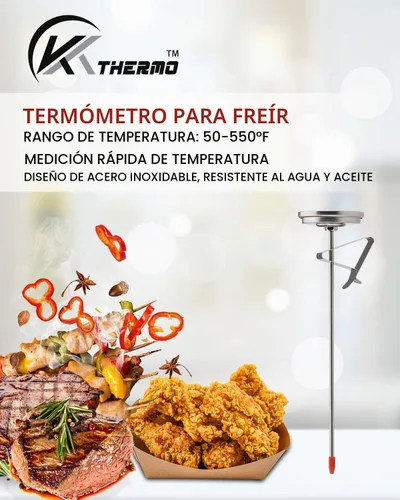 Vista 2 de KT THERMO Termómetro de caramelo/freír profundo con lectura instantánea, termómetro de aceite, termómetro de carne con pincho de acero inoxidable