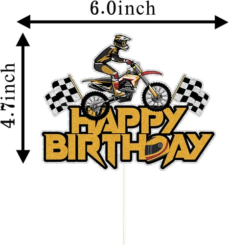 Vista 2 de Decoración para tartas con temática de cumpleaños, para motocicleta, con purpurina dorada.