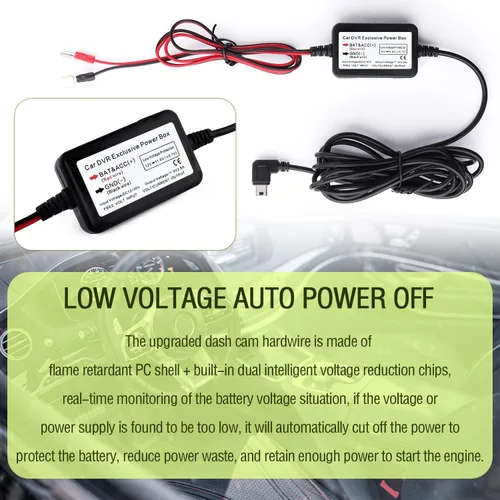 Vista 5 de Kit de cable micro USB para cámara de tablero de 9.68 pies, 12 V-30 V a 5 V 2.5 A, cargador de cámara de tablero de automóvil, fuente