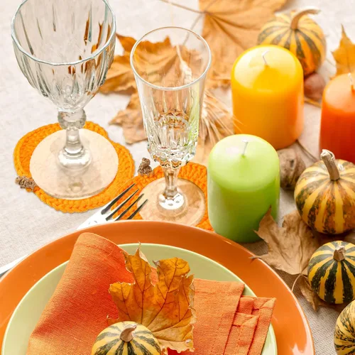 Vista 4 de Irenare 4 posavasos de calabazas de ganchillo para decoración de Halloween