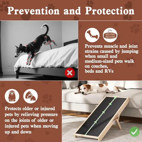 Vista 5 de Rampa para perros para sofá, rampas de madera para mascotas de 39.37" de largo ajustable de 11" a 20.47", rampas plegables para cachorros