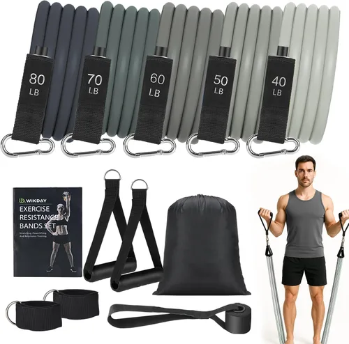 Vista 11 de WIKDAY Exercise Resistance Bands with Handles for Working Out Workout Bands Set with Door Anchor for Physical Therapy, Yoga, Pilates